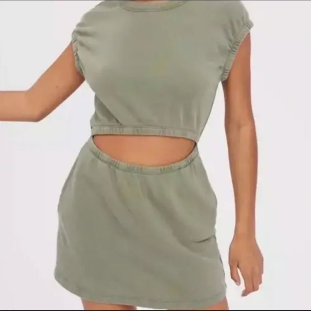 Olive Cutout Short Sleeve Mini Dress